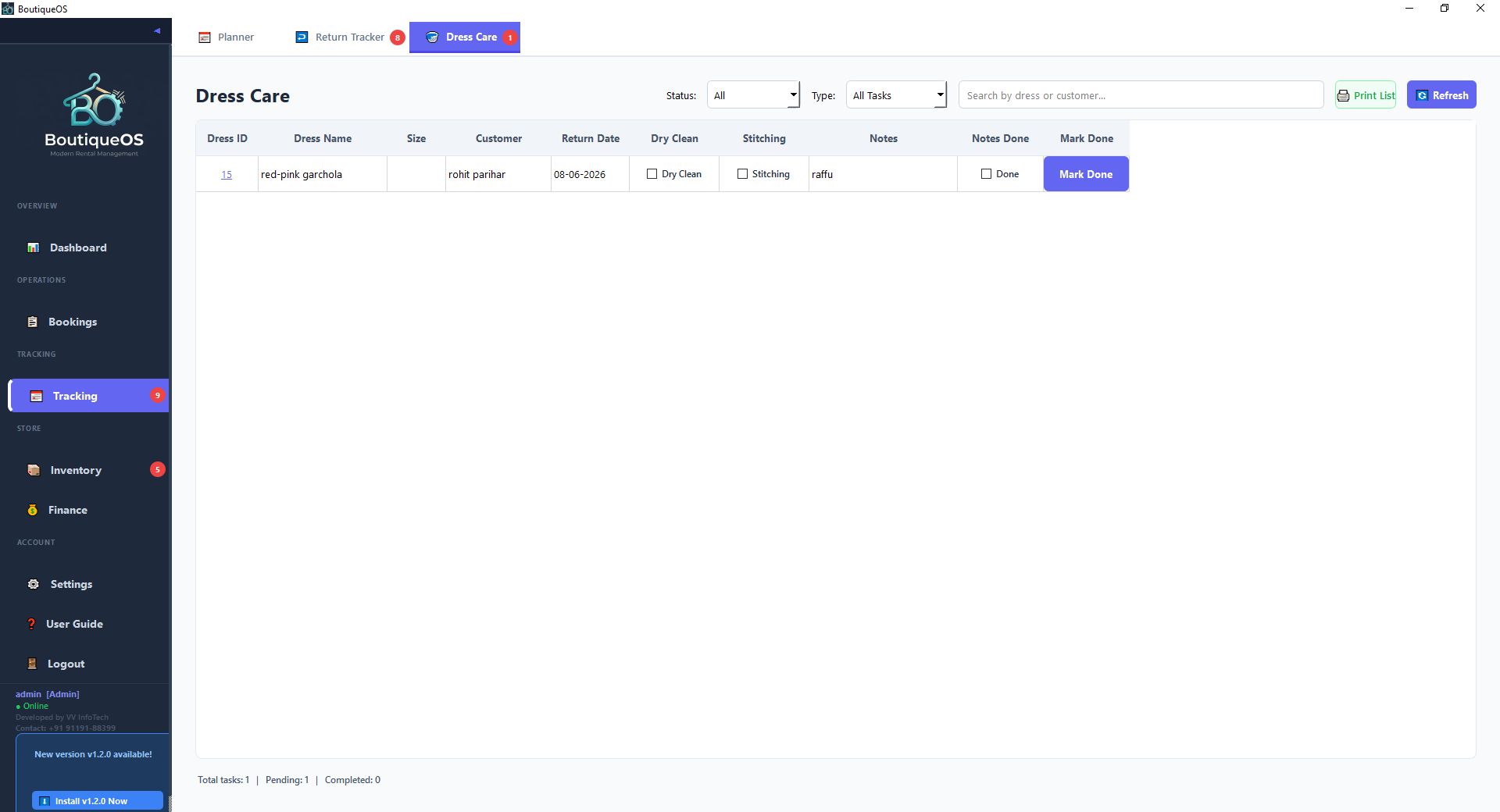 Dress Care Tracker